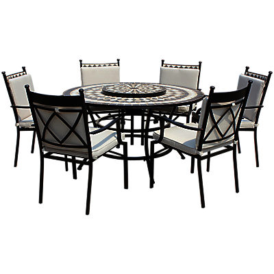 LG Outdoor Casablanca 6-Seater Round Dining Table & Chairs Set with Firepit & Lazy Susan